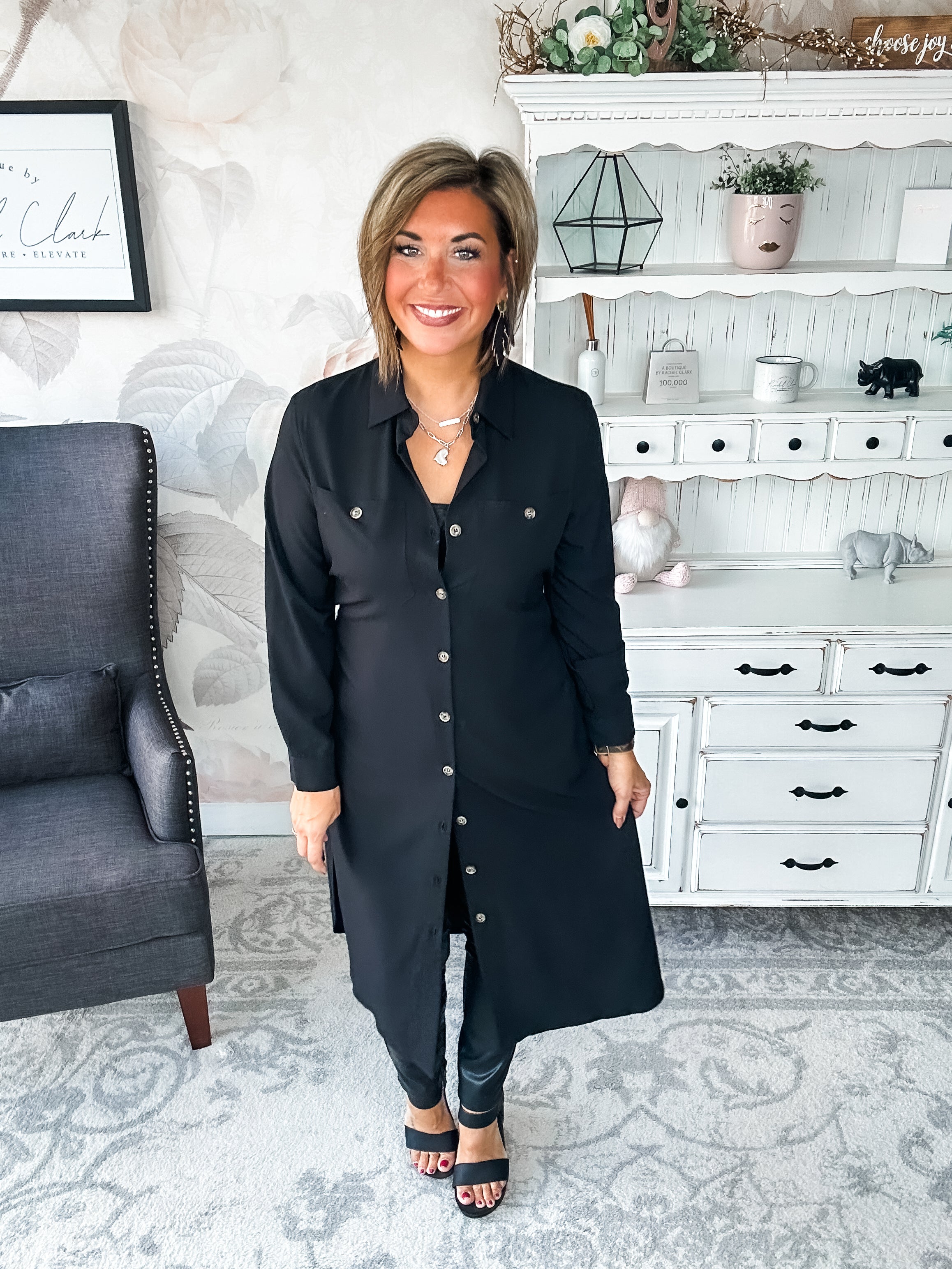 From the Top Button Down Dress - Black