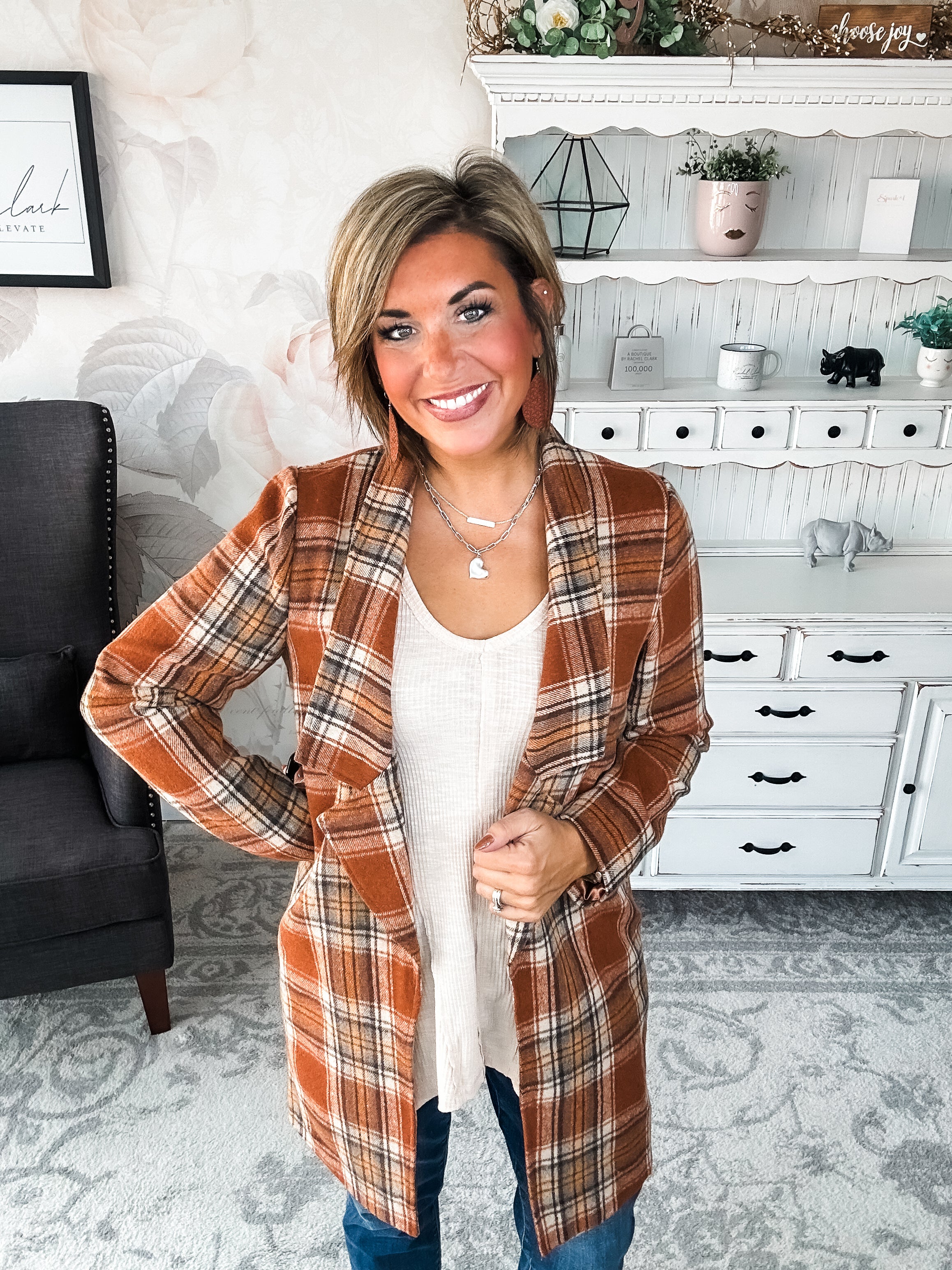 In The Air Plaid Jacket - Rust