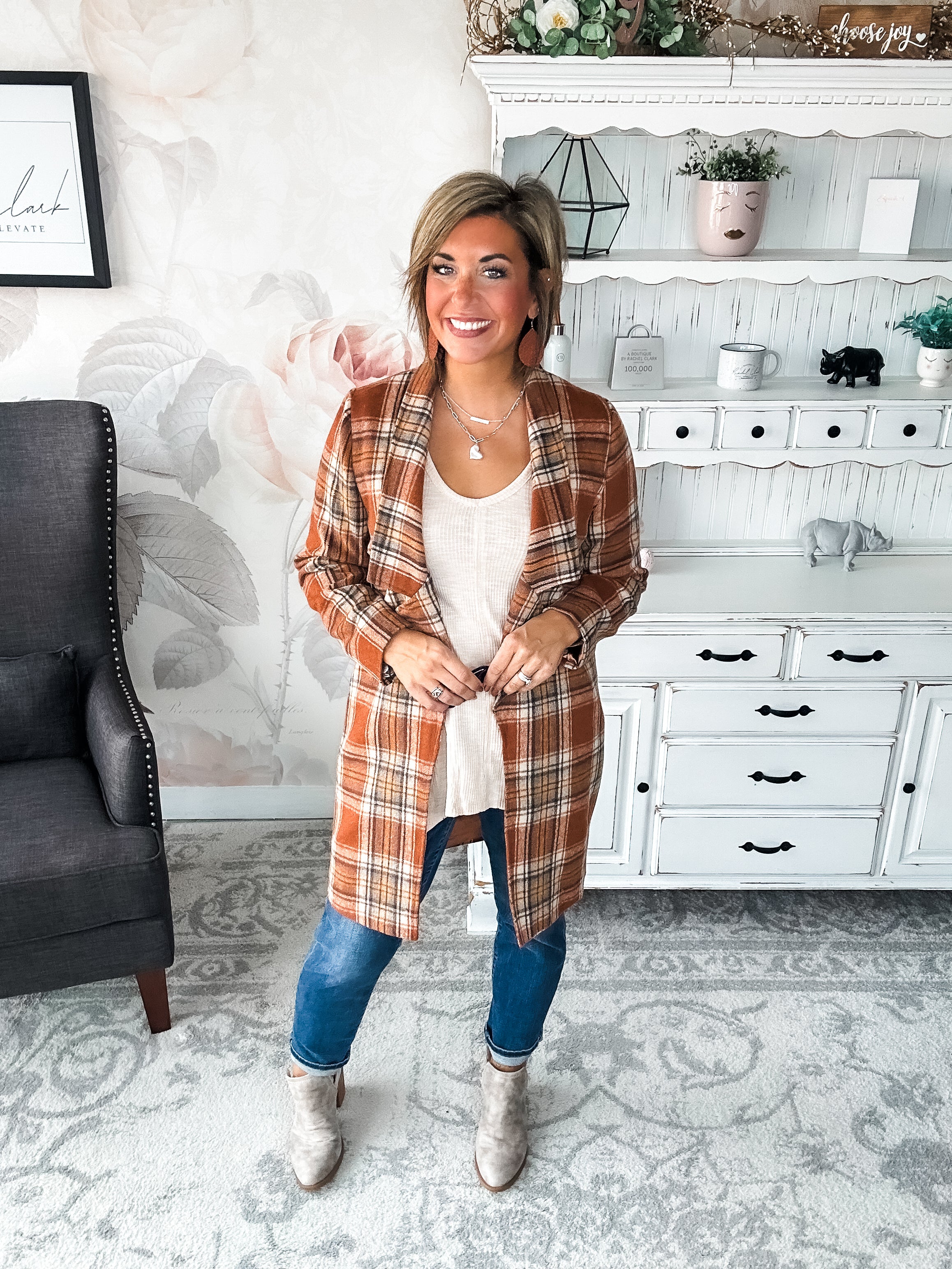 In The Air Plaid Jacket - Rust