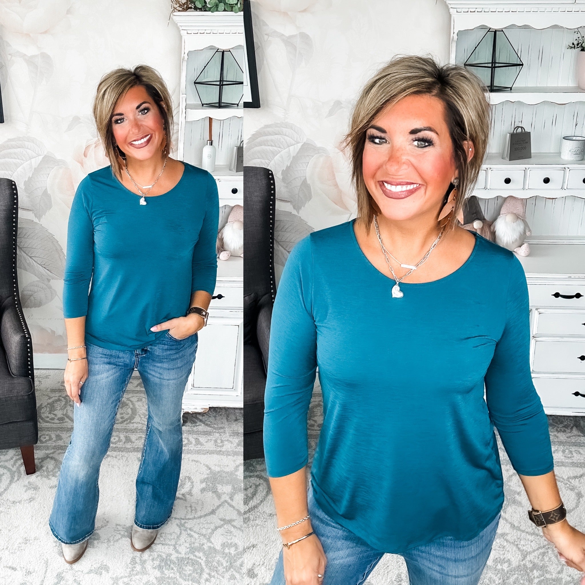 Find The Answer Round Neck Top - Dark Teal
