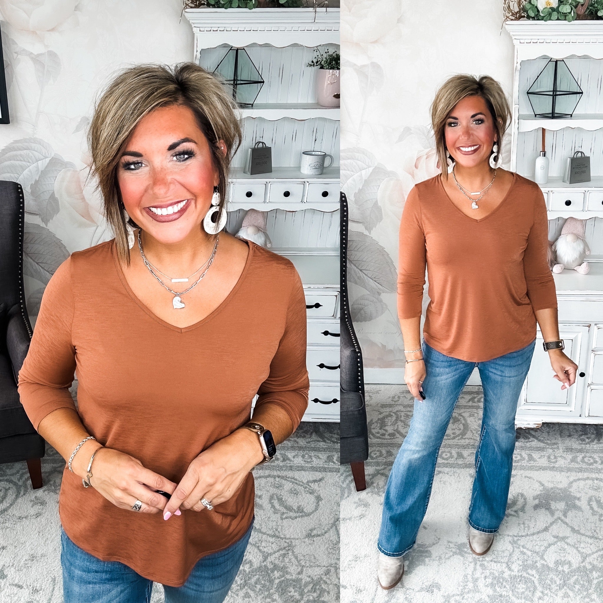 Find The Answer V-neck Top - Rust