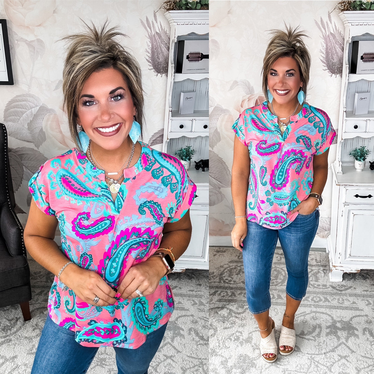 Figure It Out Top Short Sleeve - Blush Multi