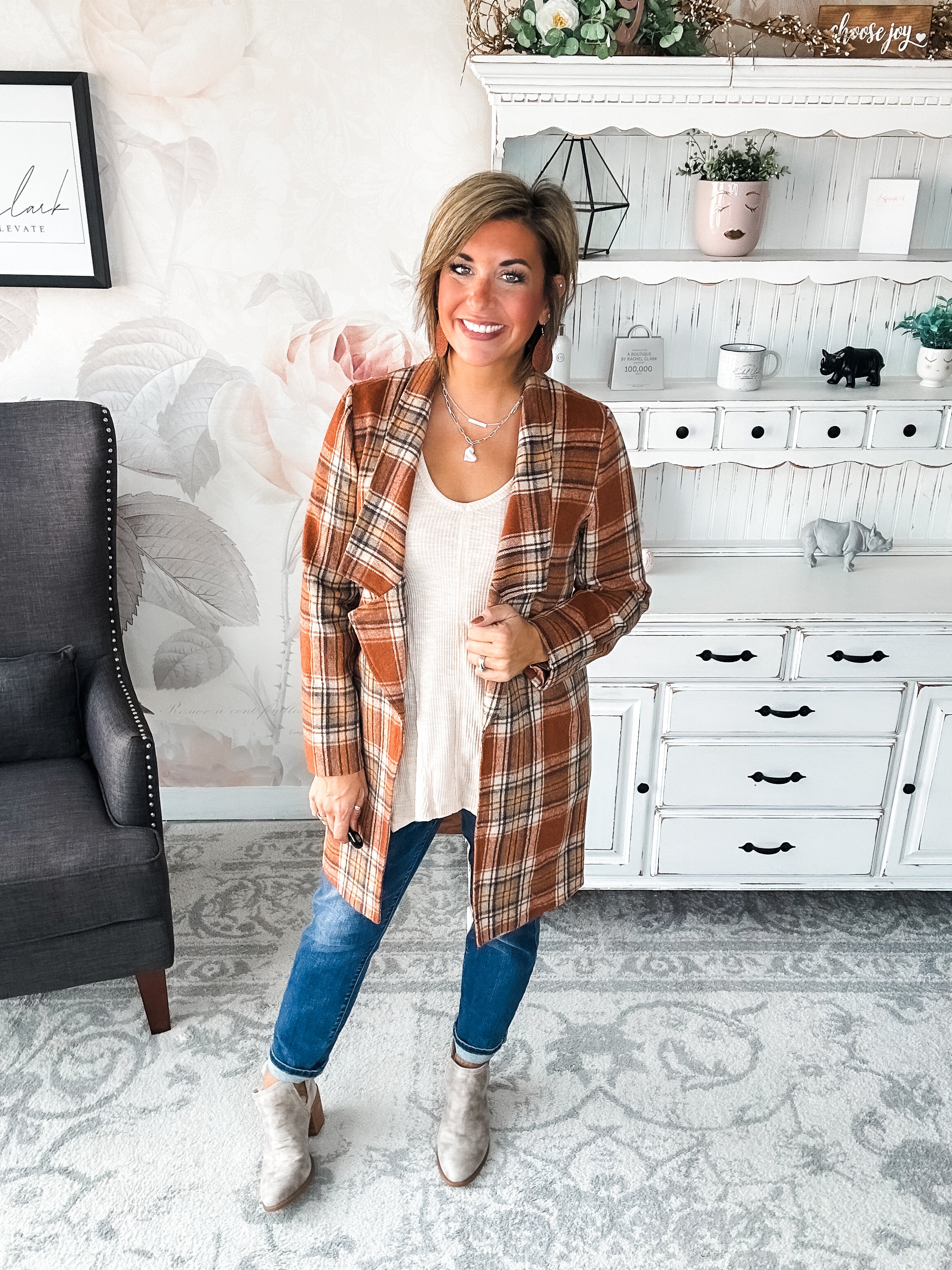 In The Air Plaid Jacket - Rust