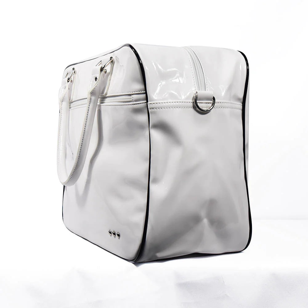 Hadley Patent Weekender Tote with Trolly Sleeve - Black