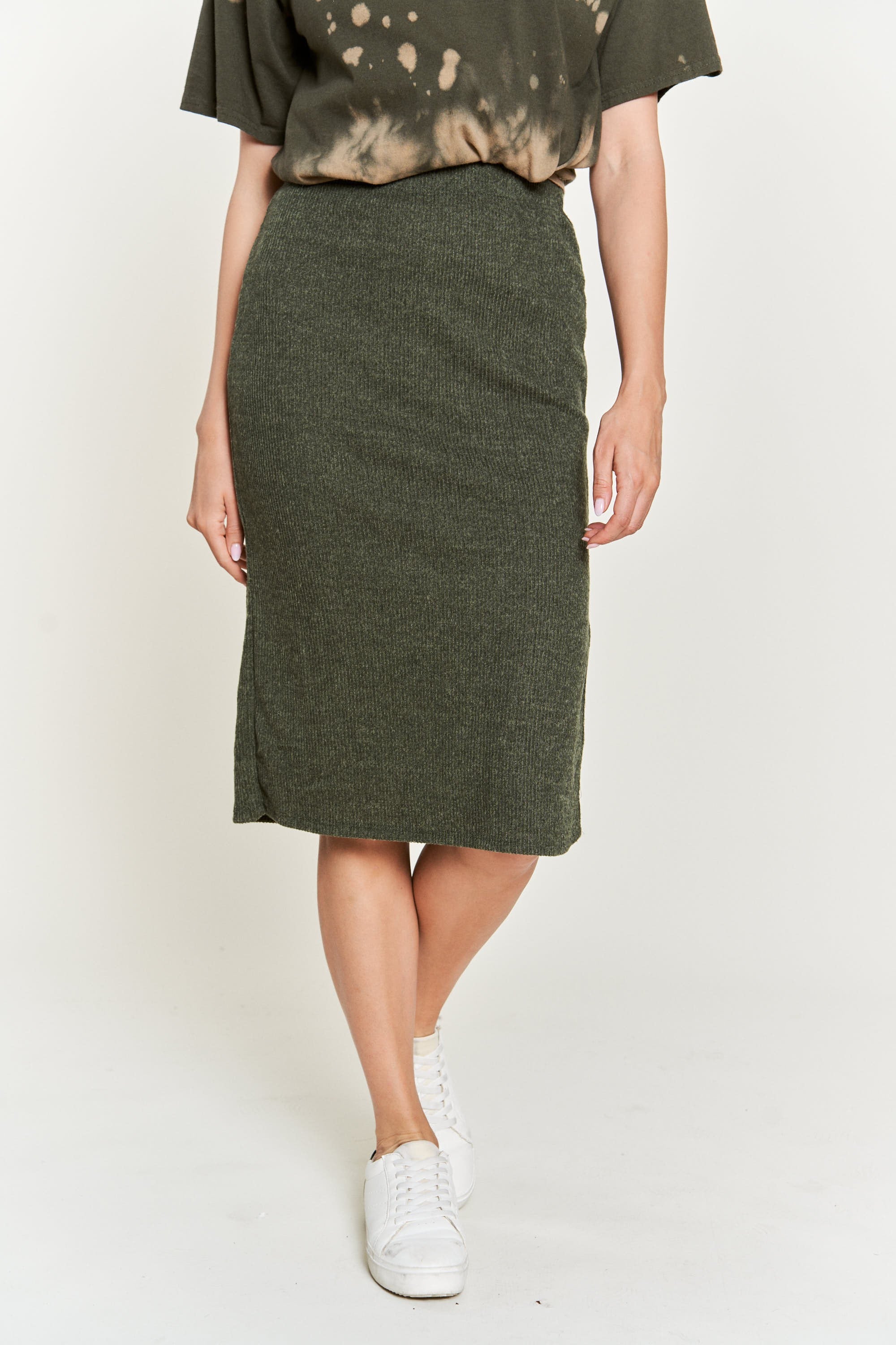 Time to Rise Up Ribbed Skirt - Olive
