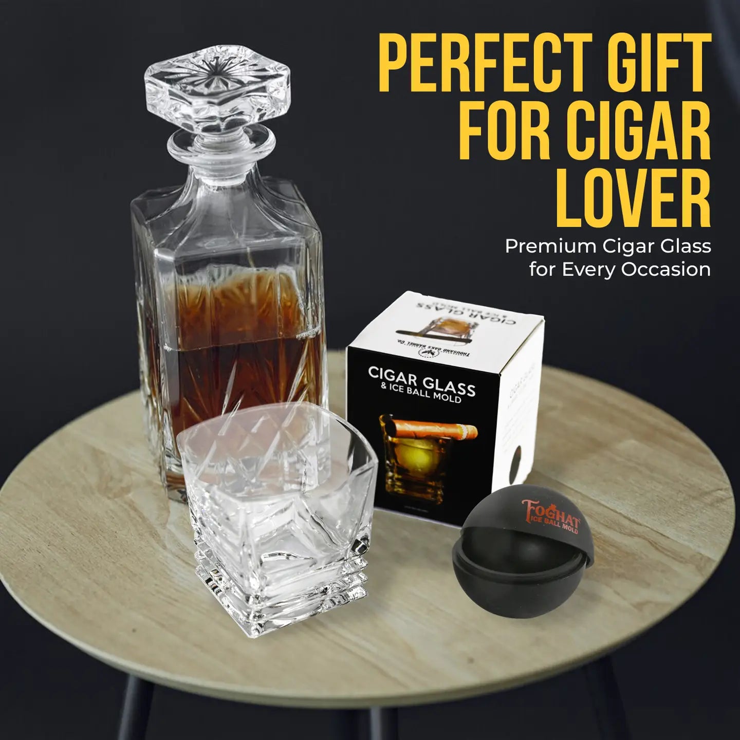Foghat Cigar Glass with Ice Ball Mold