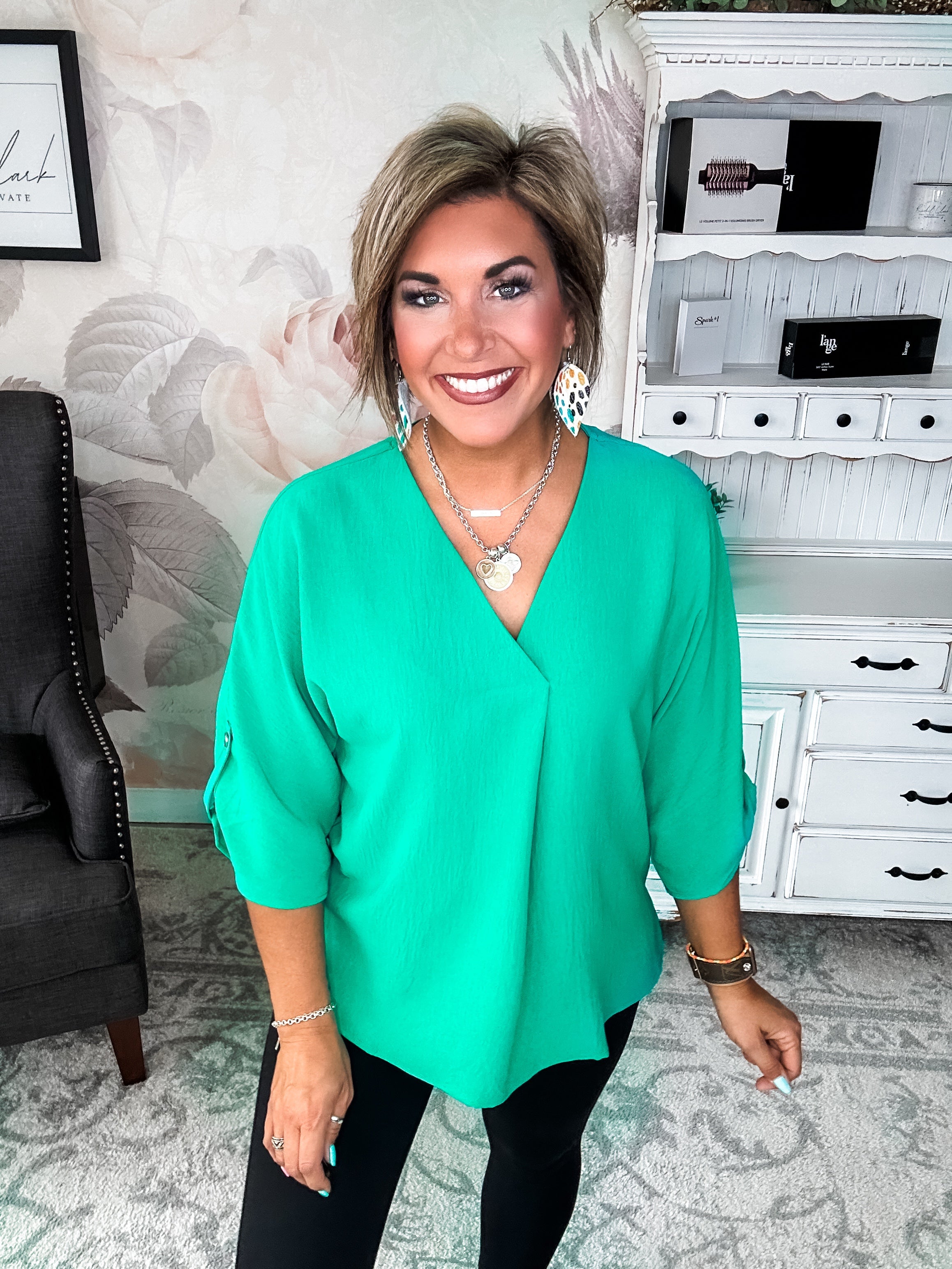 Let Me Work It Blouse - Emerald