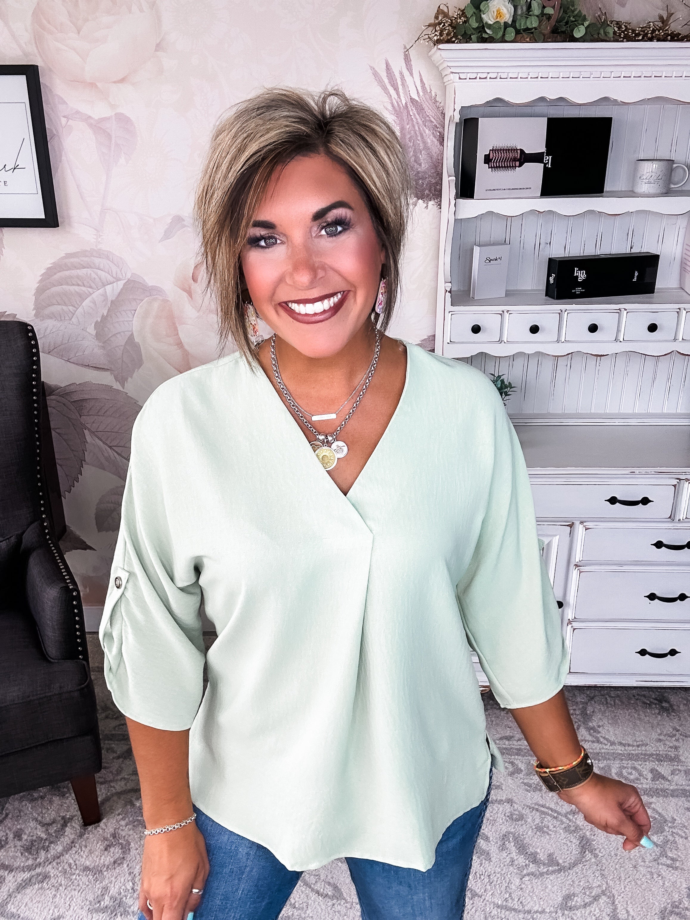 Let Me Work It Blouse - Sage