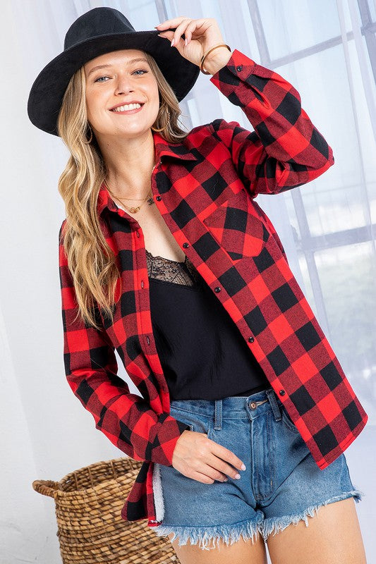 Checks Out Shacket - Red