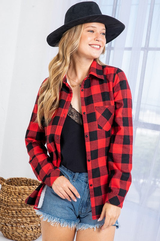 Checks Out Shacket - Red