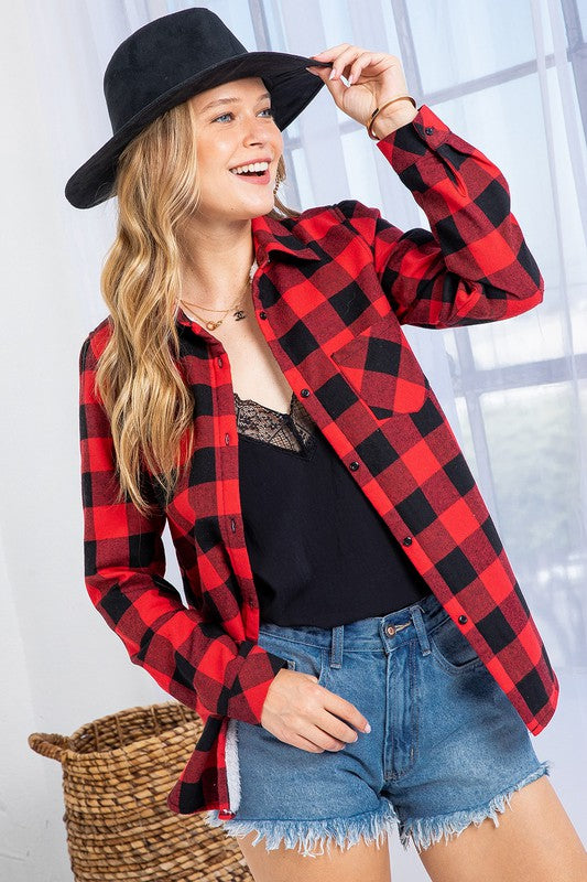 Checks Out Shacket - Red