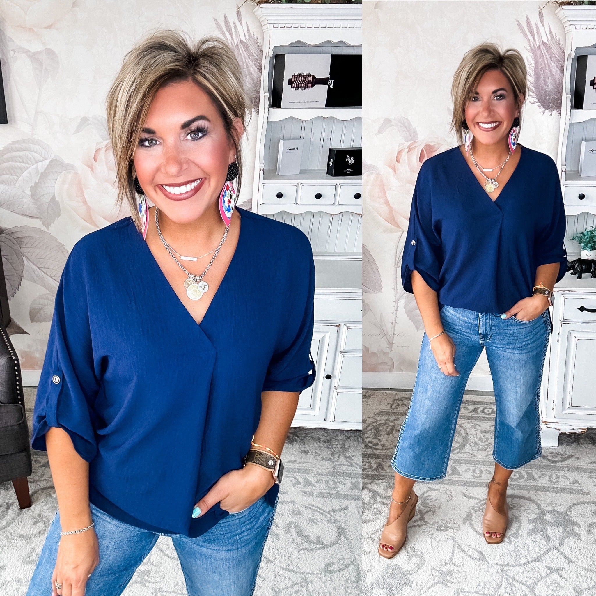 Let Me Work It Blouse - Navy