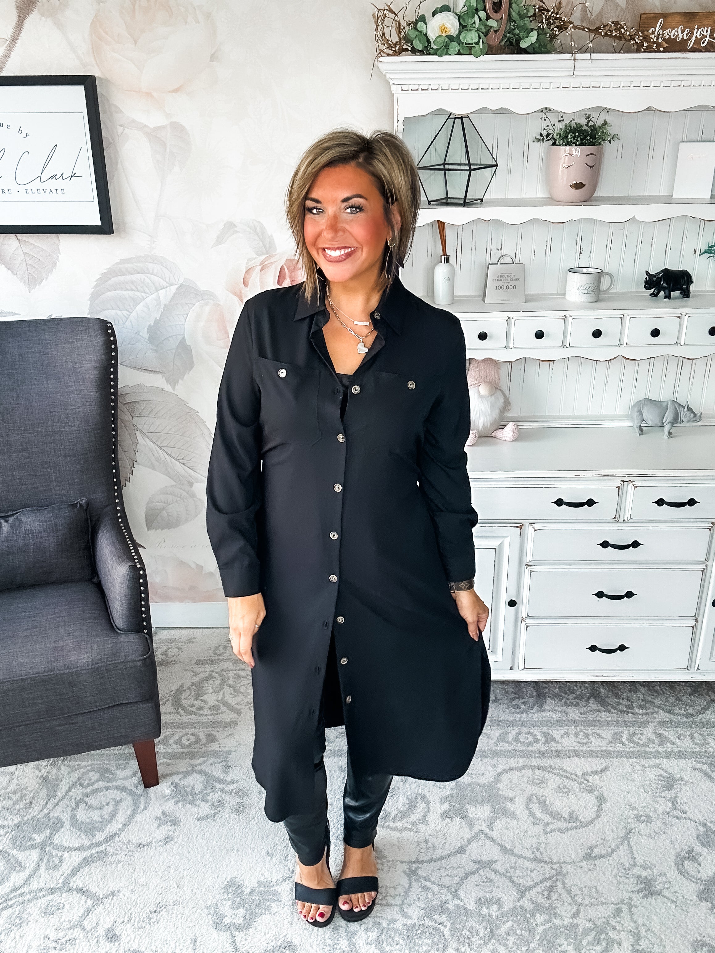From the Top Button Down Dress - Black