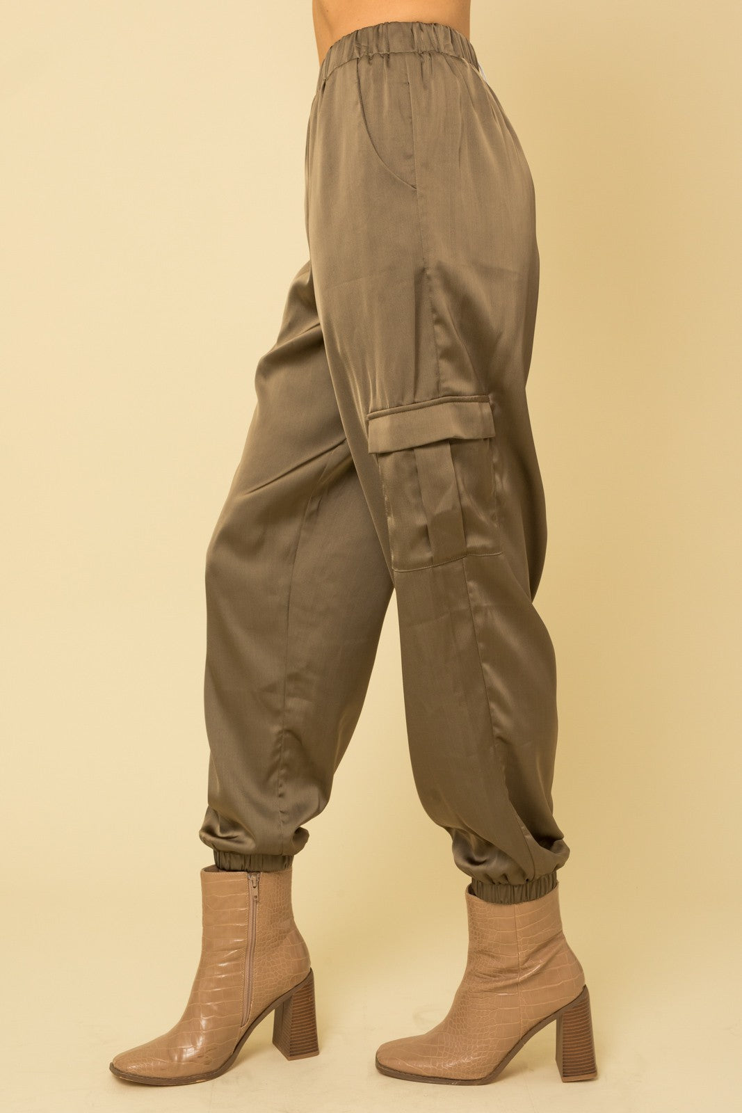 We've Been Waiting Satin Joggers - Olive