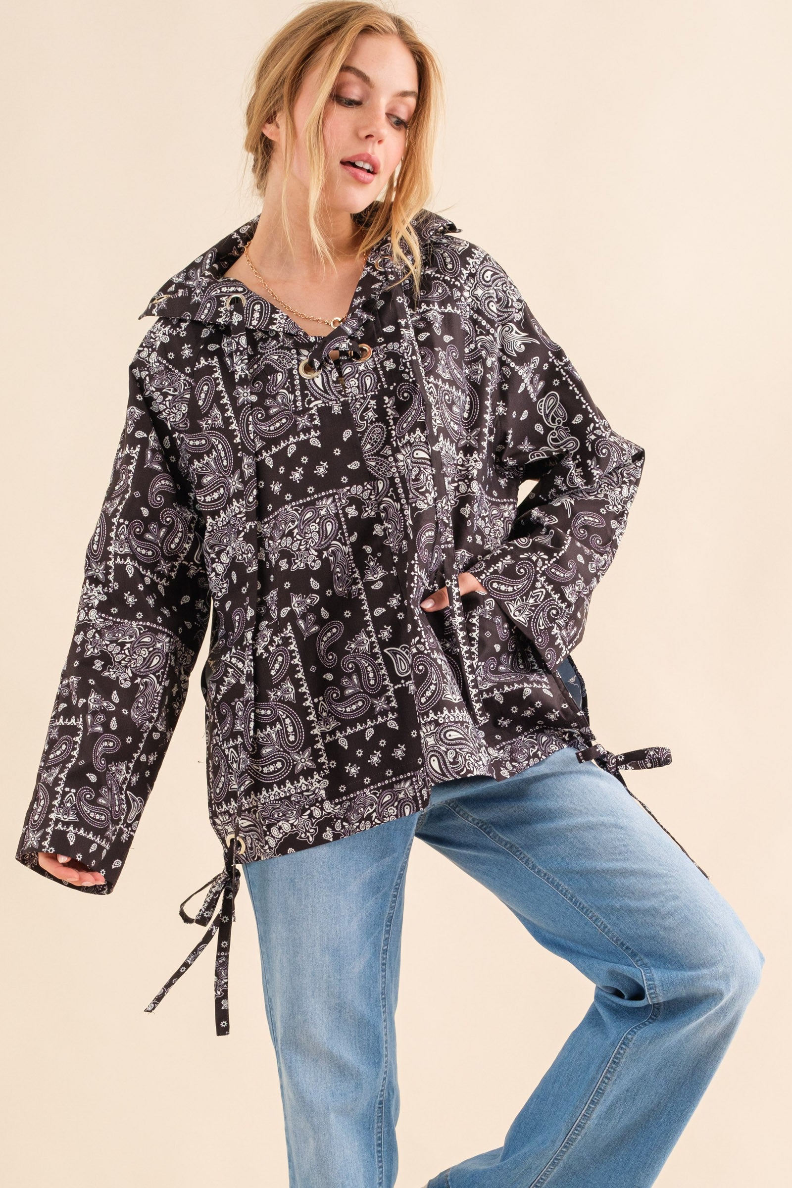 Say We Can Bandana Print Windbreaker