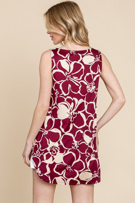 An Afternoon Stroll Floral Tank - Burgundy