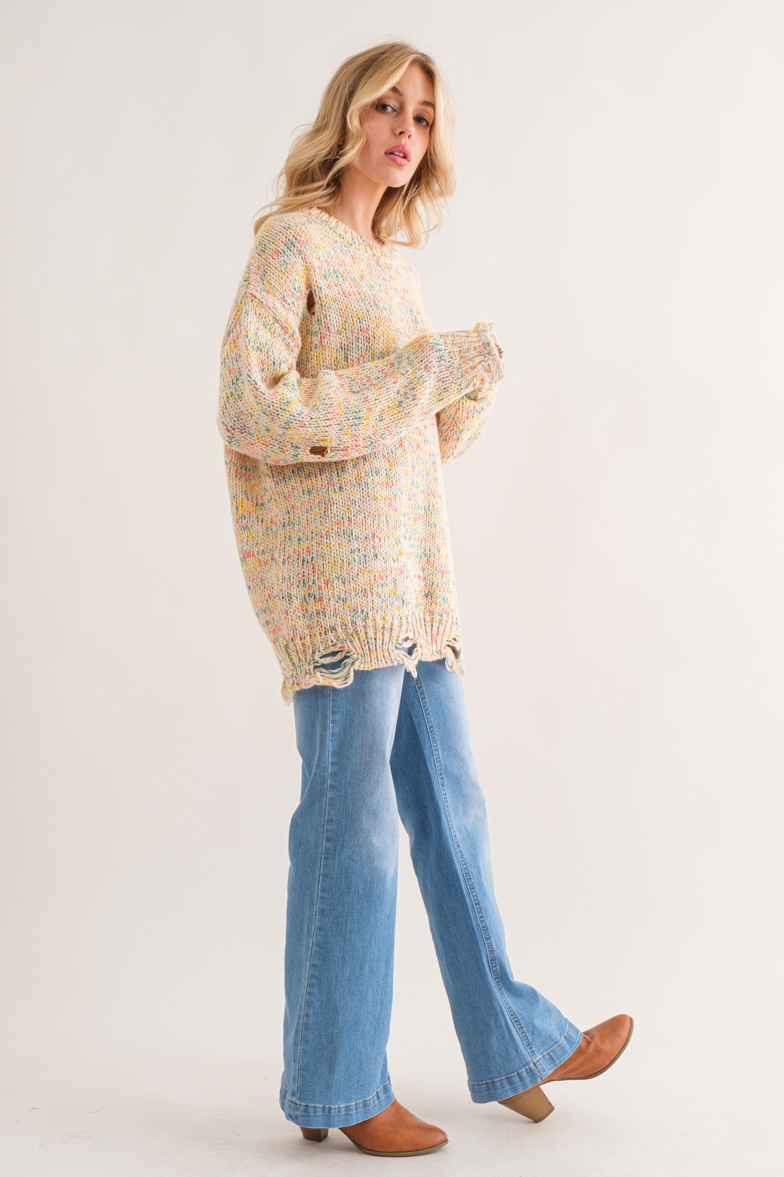 Color Your World Distressed Sweater