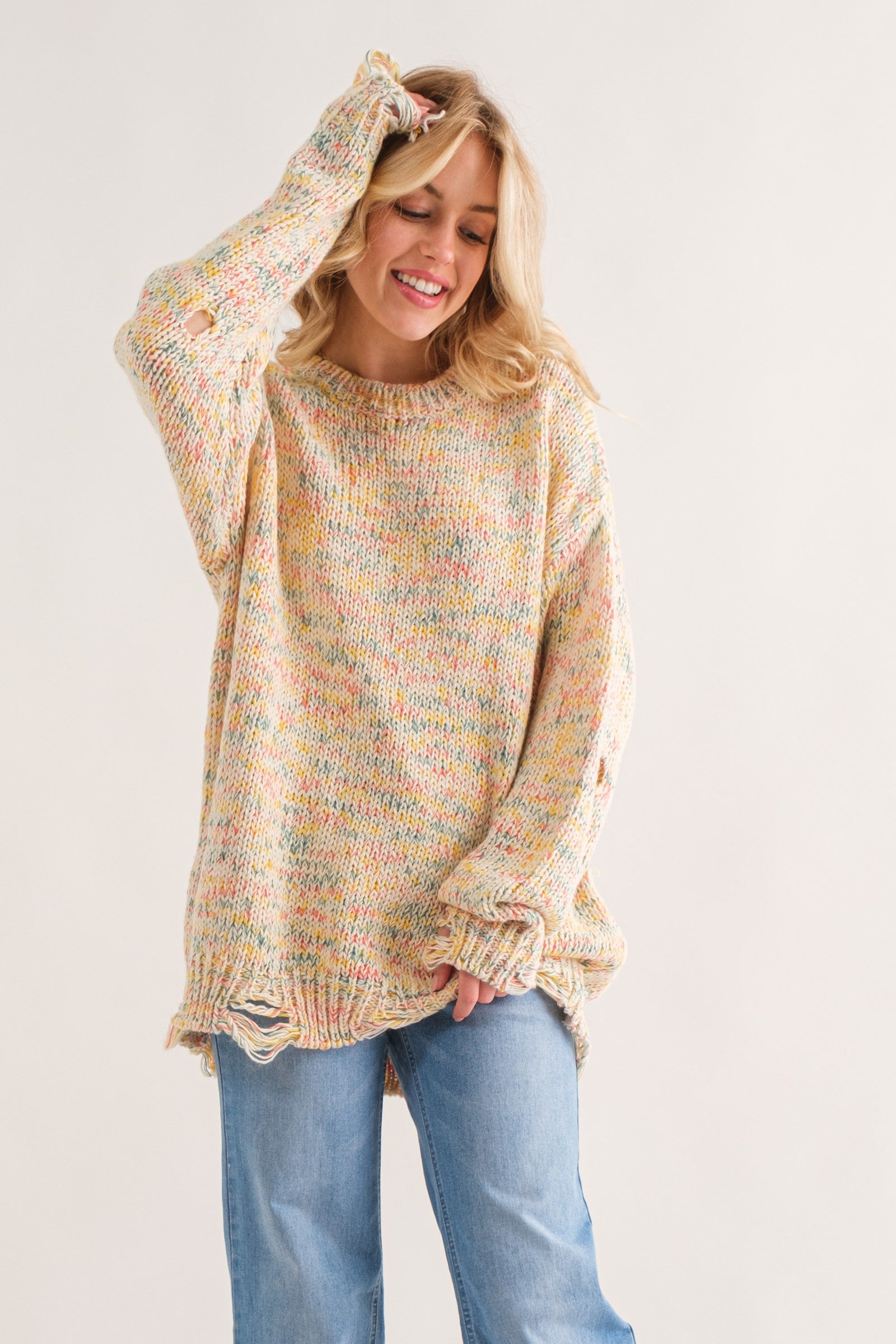 Color Your World Distressed Sweater