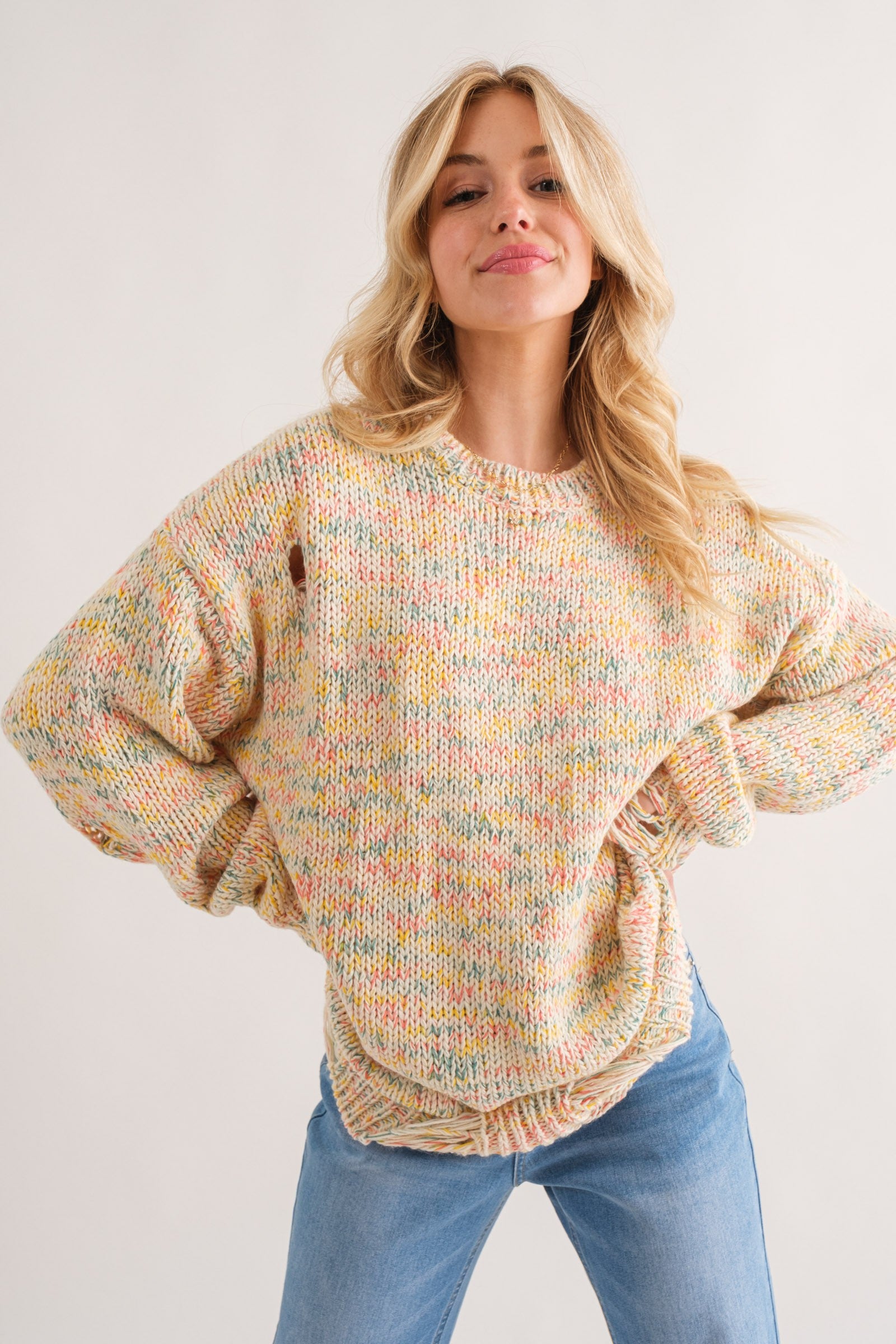 Color Your World Distressed Sweater