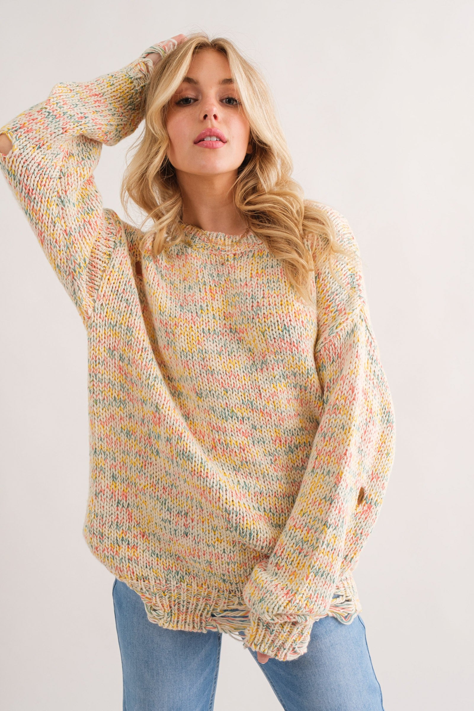 Color Your World Distressed Sweater