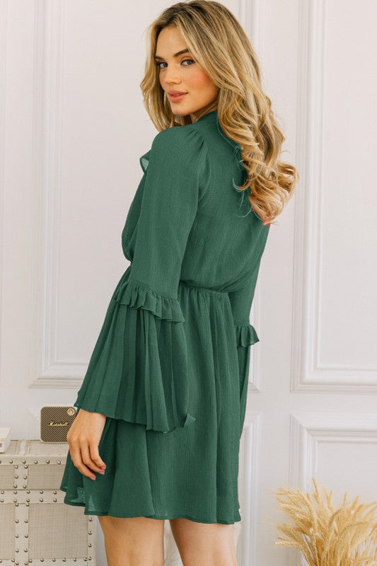 Light the Fire Pleated Dress - Hunter Green