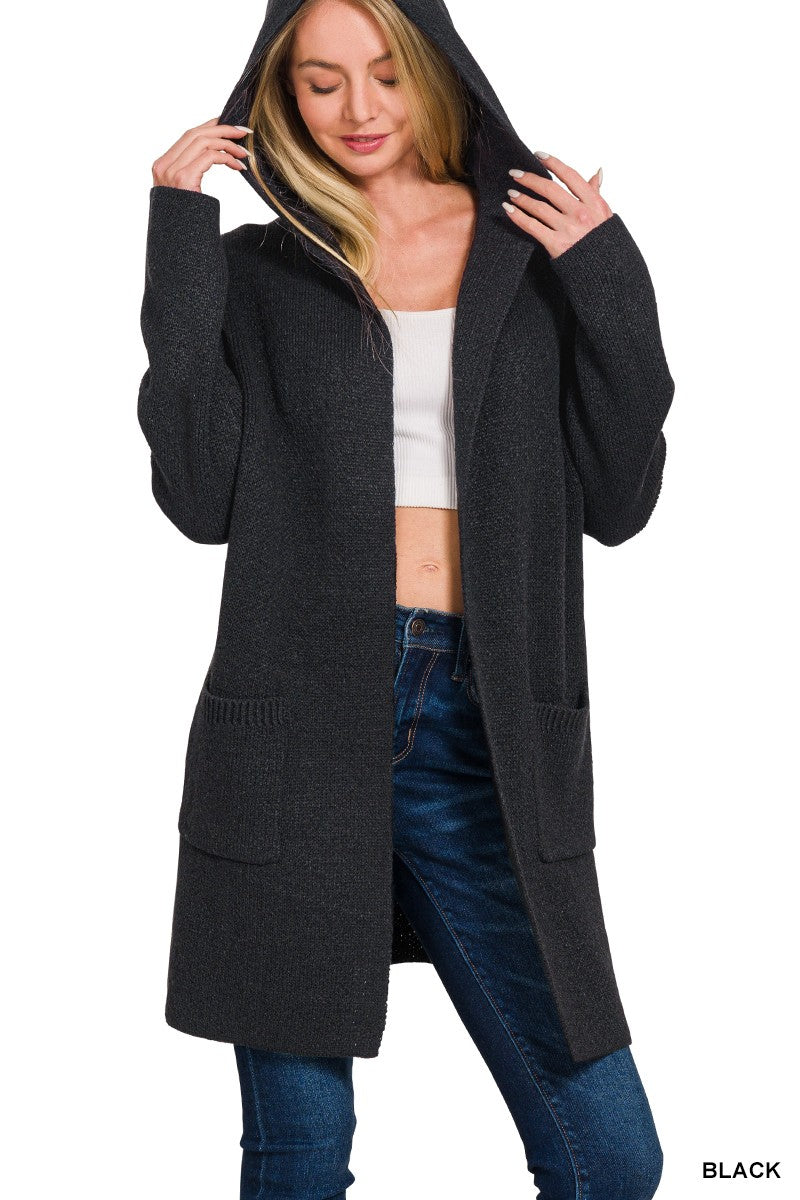 Face the Truth Hooded Open Front Sweater Cardigan