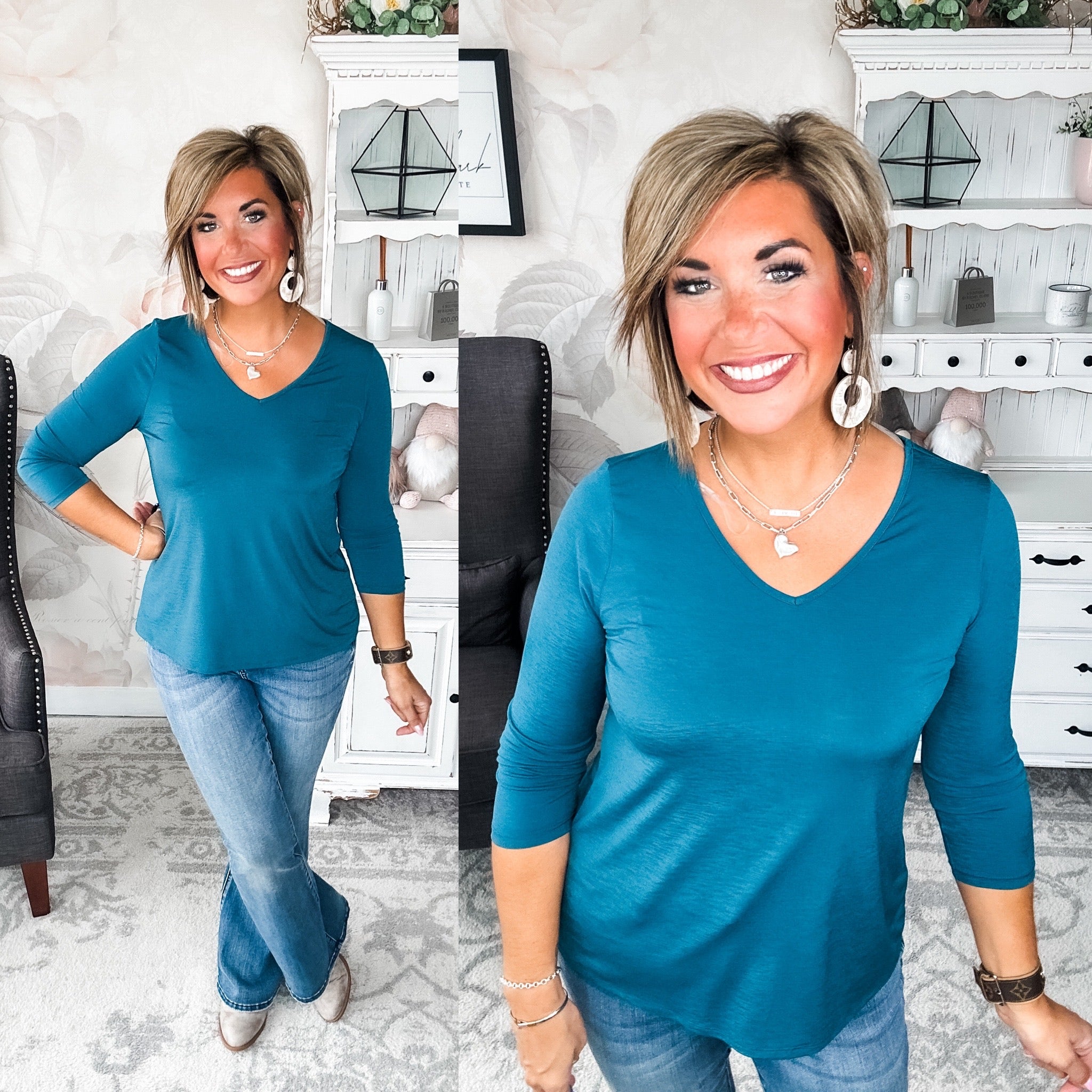 Find The Answer V-neck Top - Dark Teal