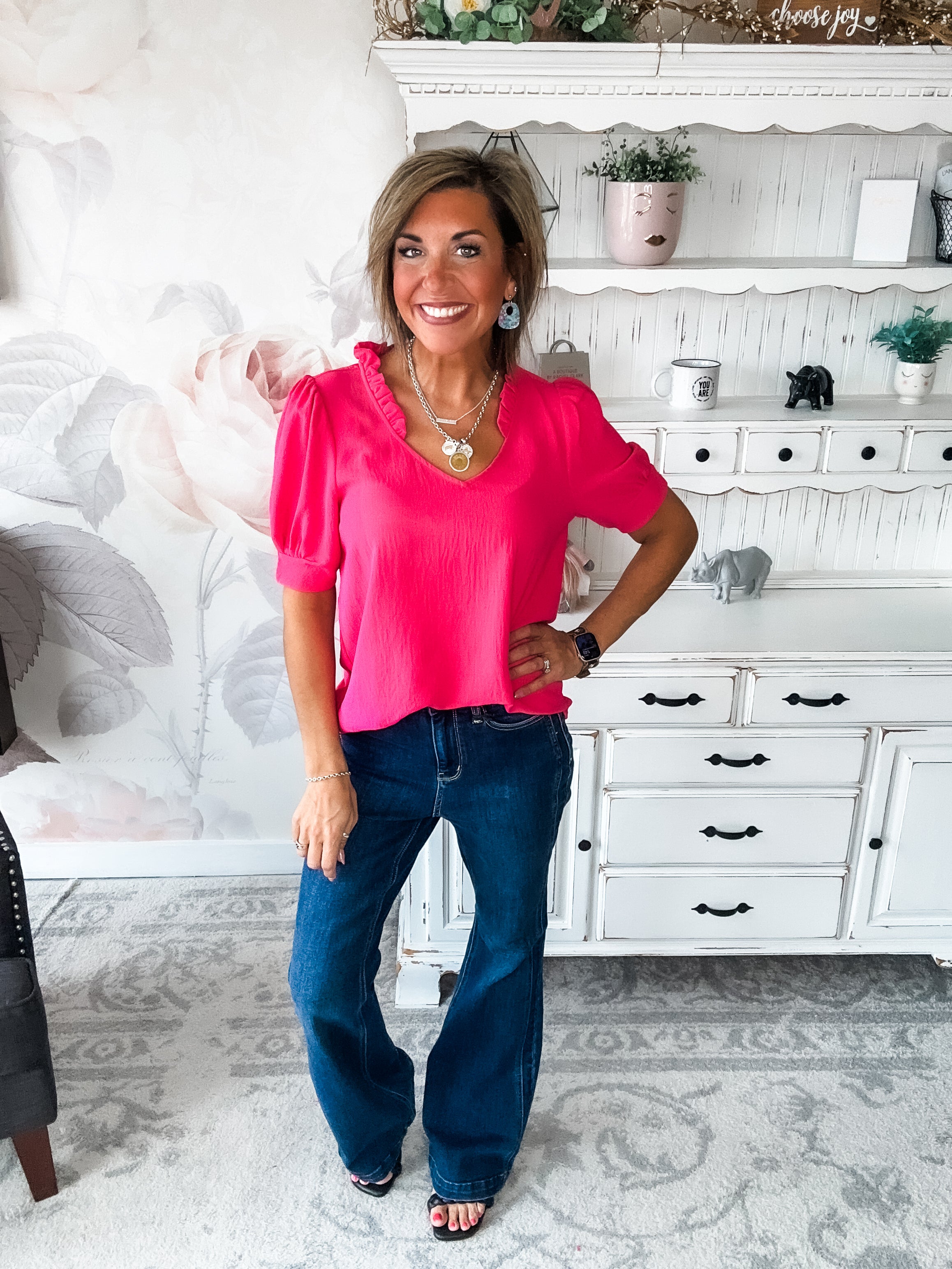 While You're Near Me Blouse - Fuchsia