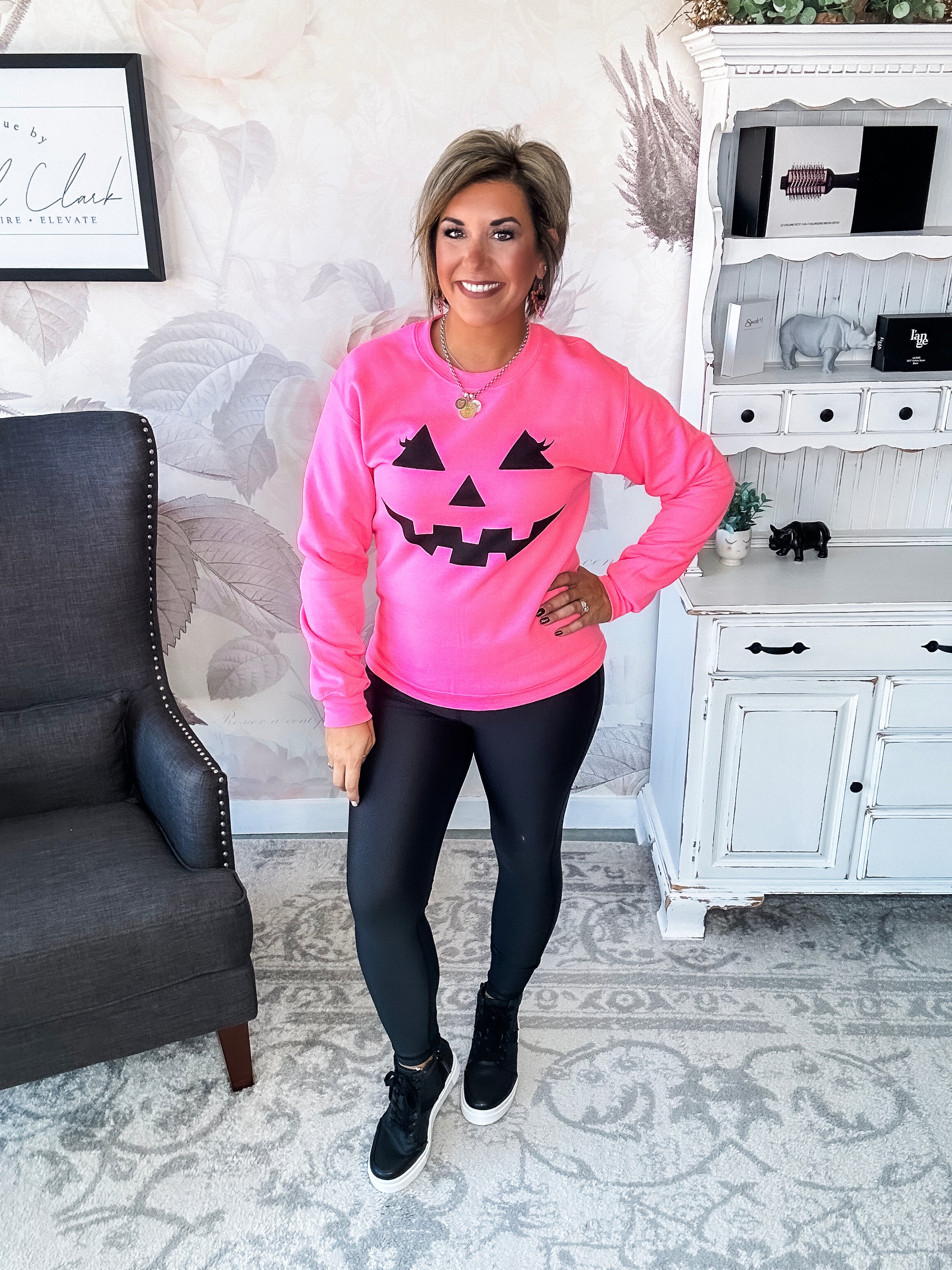Pumpkin Face Sweatshirt - Hot Pink