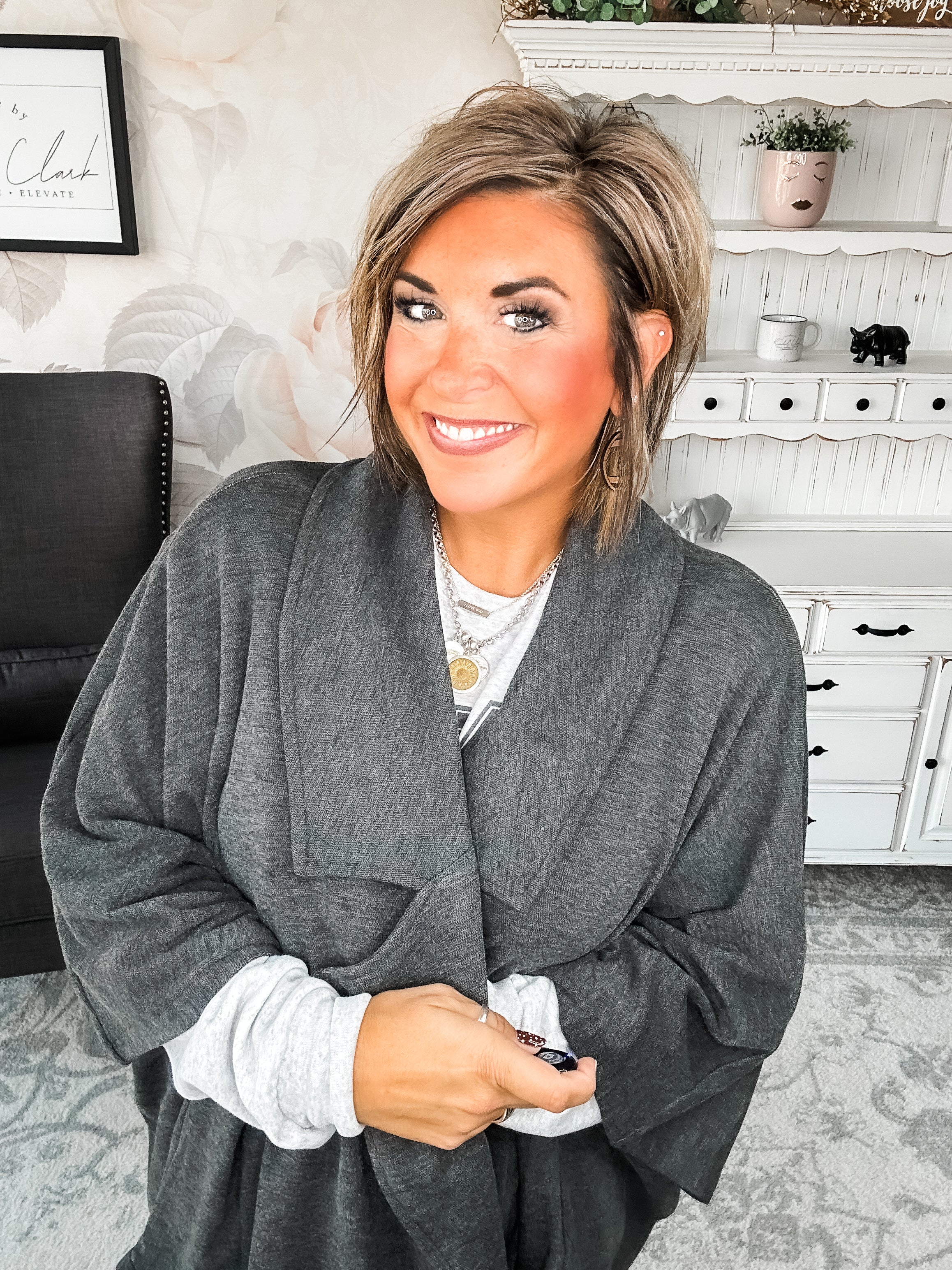 That's Not All Open Front Jacket - Charcoal