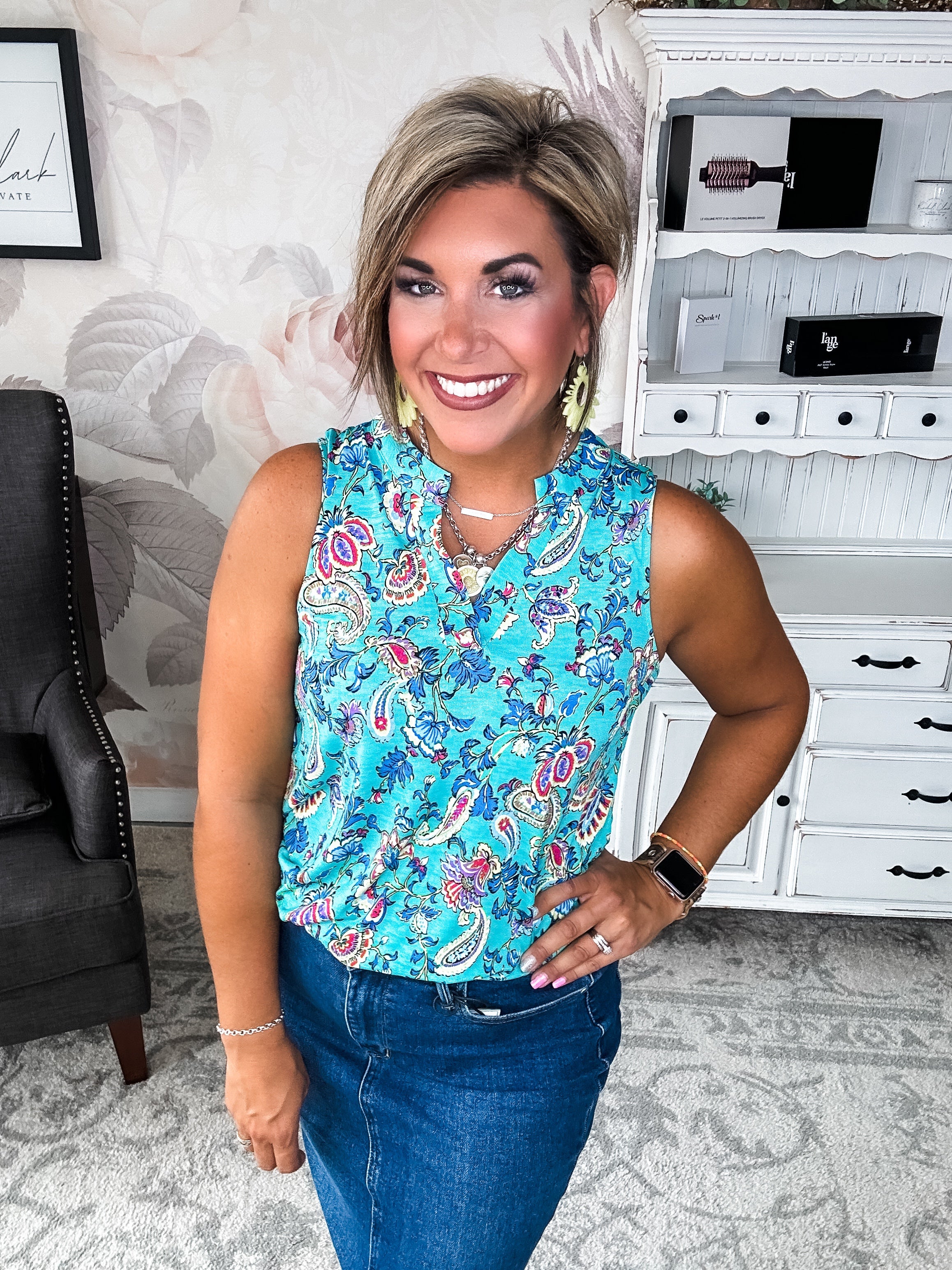 Figure It Out Tank Top - Emerald Multi