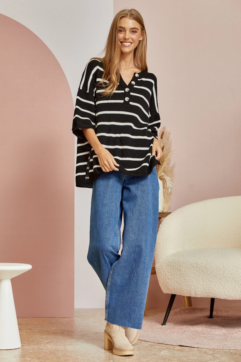 At Last Striped Sweater - Black/Ivory