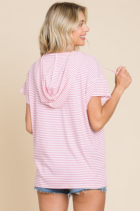 Hold My Own Hoodie Top - Flamingo Pink & White