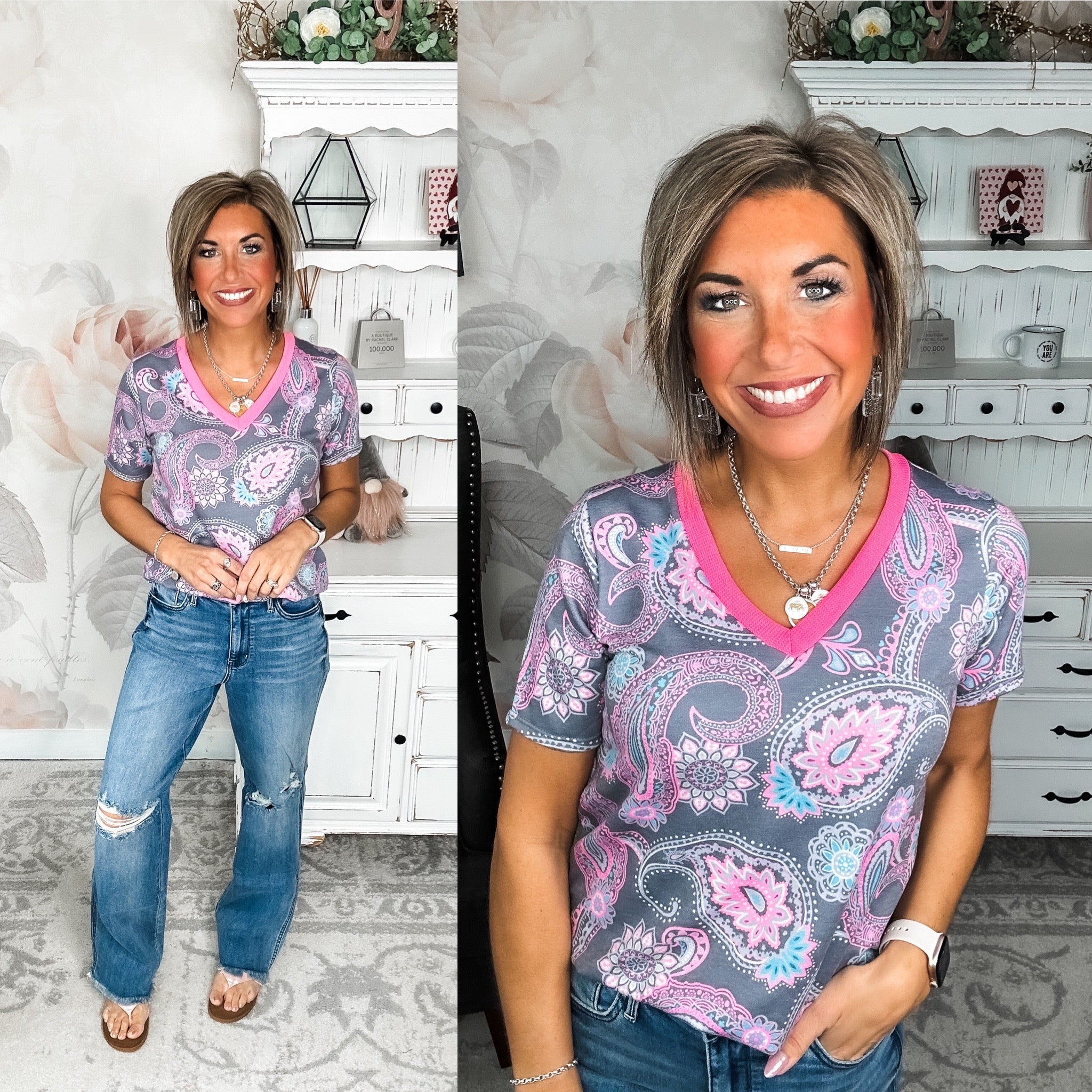 Social Graces Top - Grey Multi