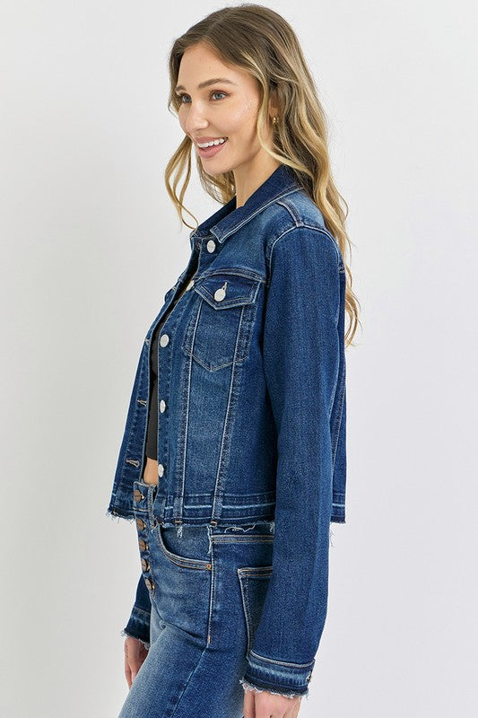 Bring Me Back Release Hem Jean Jacket - Dark Wash