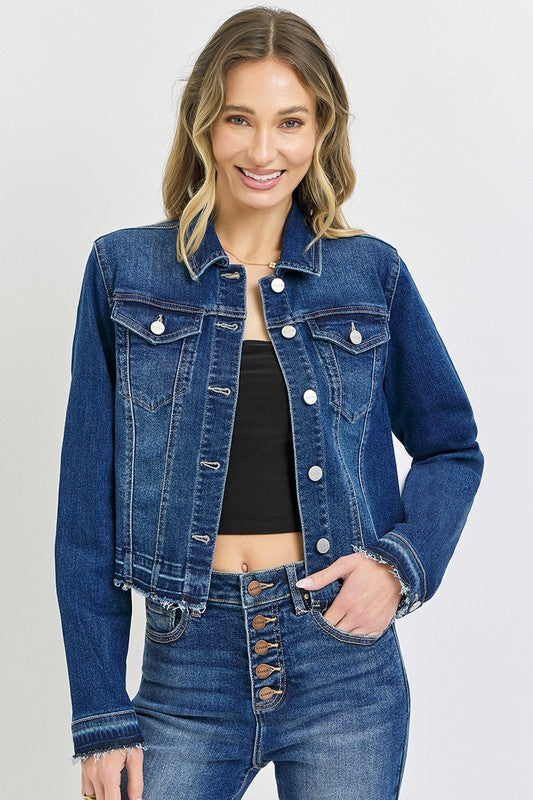Bring Me Back Release Hem Jean Jacket - Dark Wash