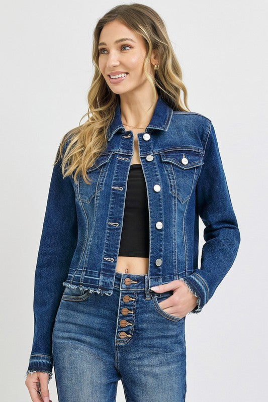 Bring Me Back Release Hem Jean Jacket - Dark Wash