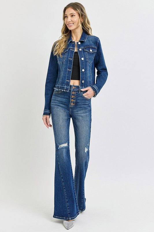 Bring Me Back Release Hem Jean Jacket - Dark Wash
