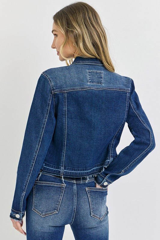 Bring Me Back Release Hem Jean Jacket - Dark Wash