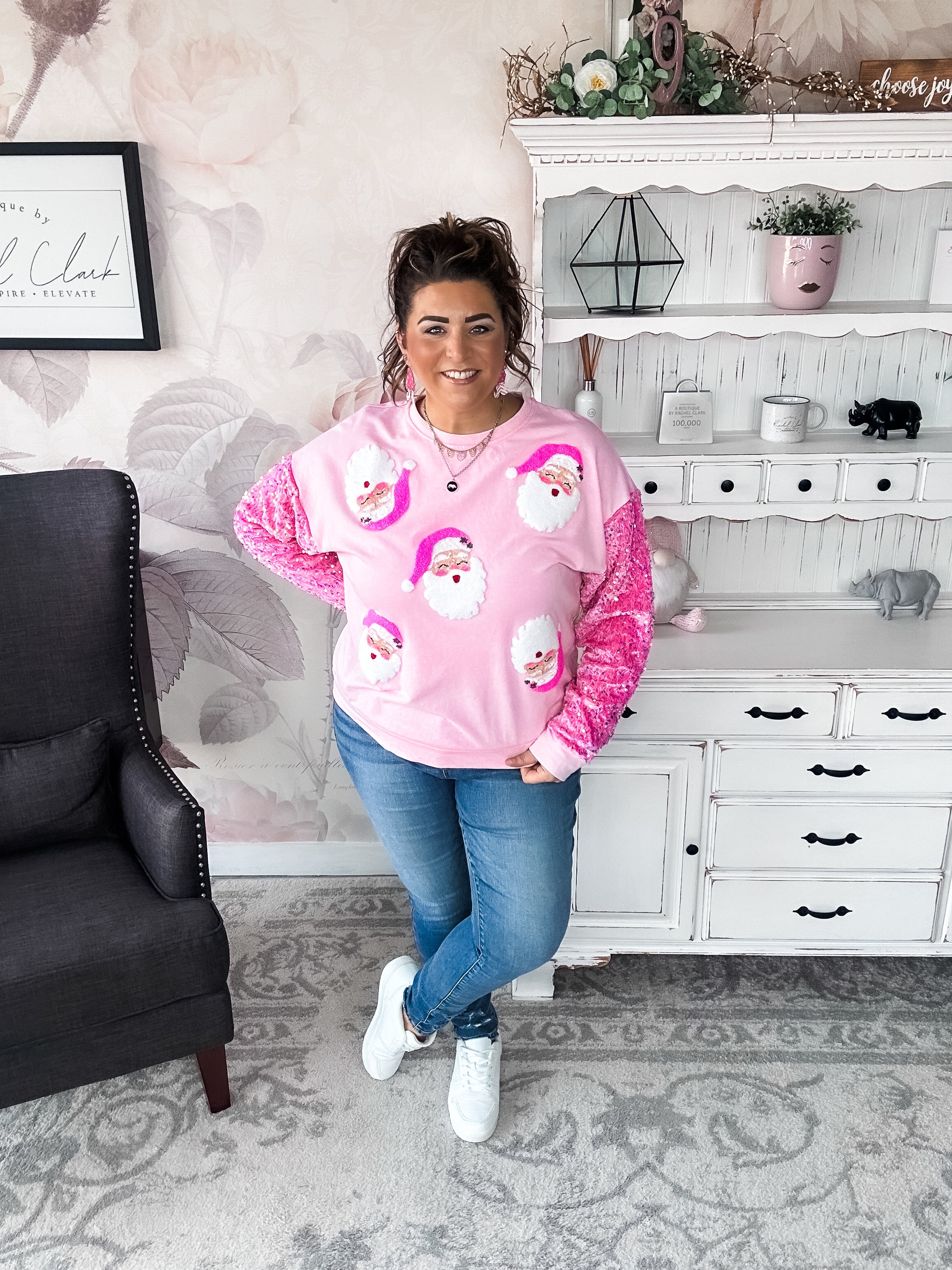 Pretty in Pink Santa Face Sweatshirt