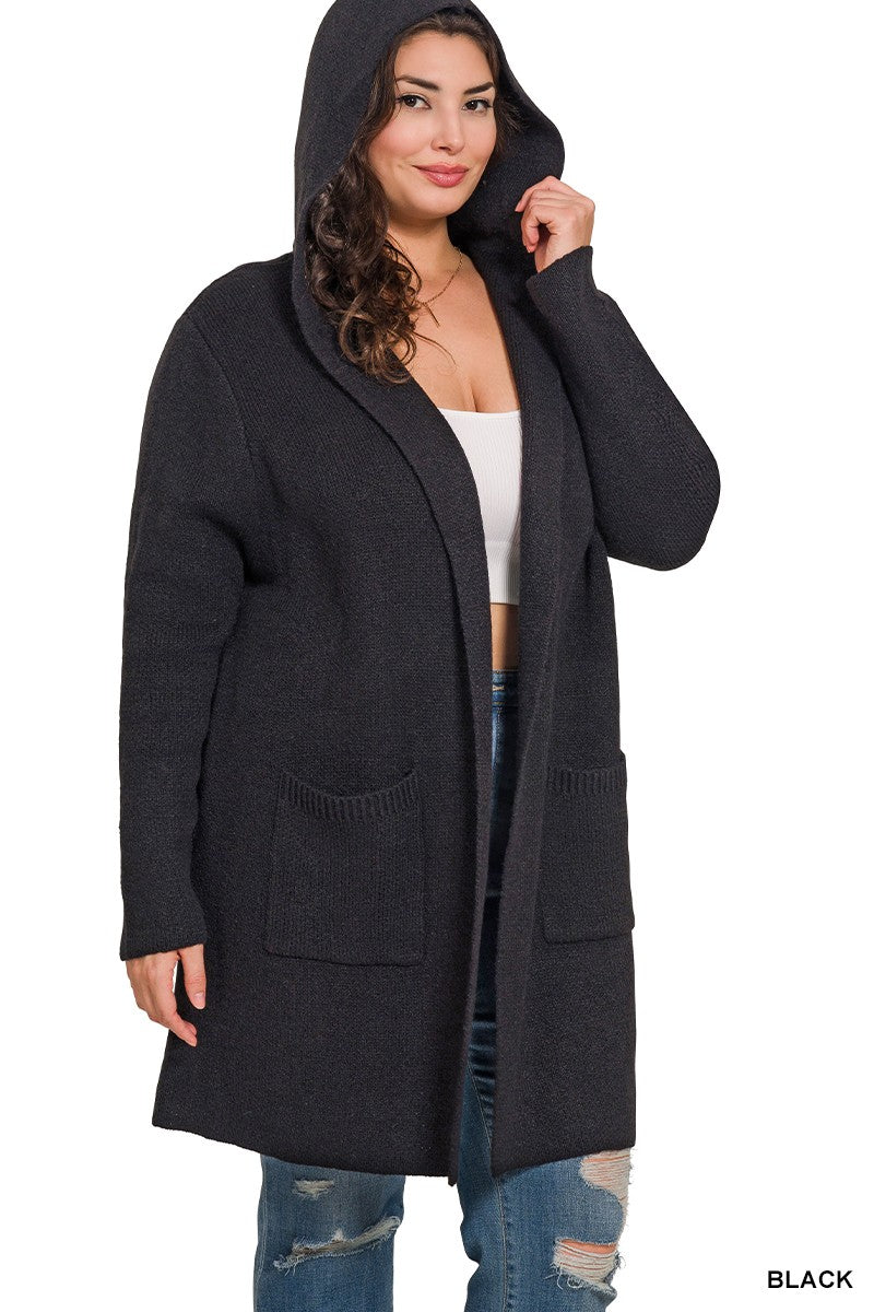Face the Truth Hooded Open Front Sweater Cardigan