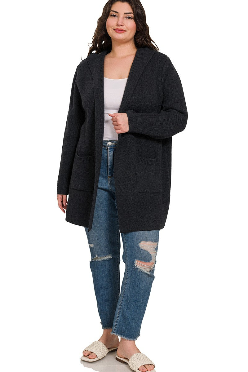 Face the Truth Hooded Open Front Sweater Cardigan
