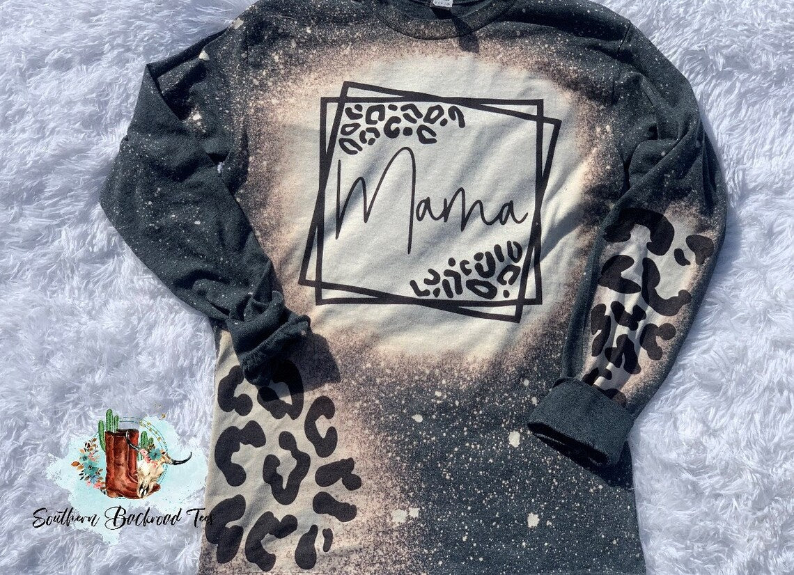 Leopard Mama Bleached Long Sleeve Graphic Tee