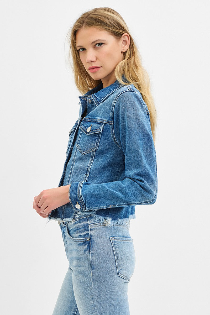 Back It Up Fray Hem Jean Jacket - Medium Wash
