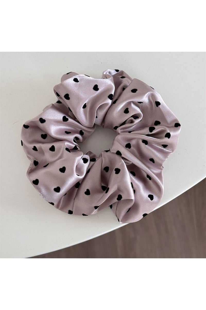 Heart Print Satin Scrunchie