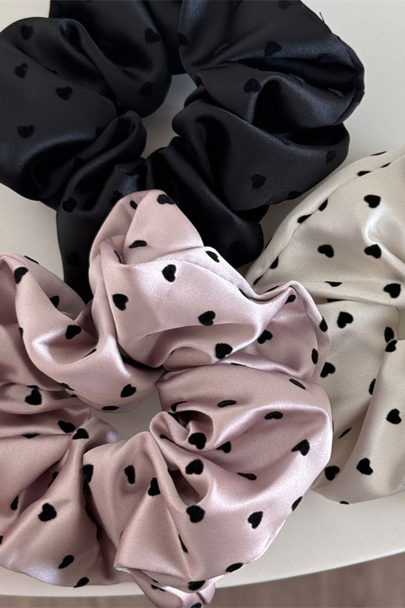 Heart Print Satin Scrunchie