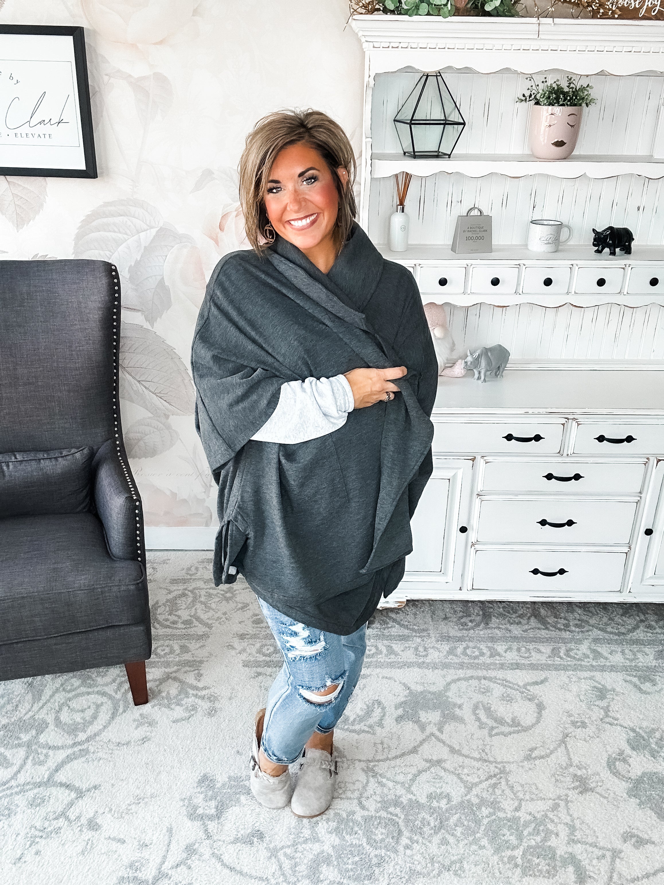 That's Not All Open Front Jacket - Charcoal