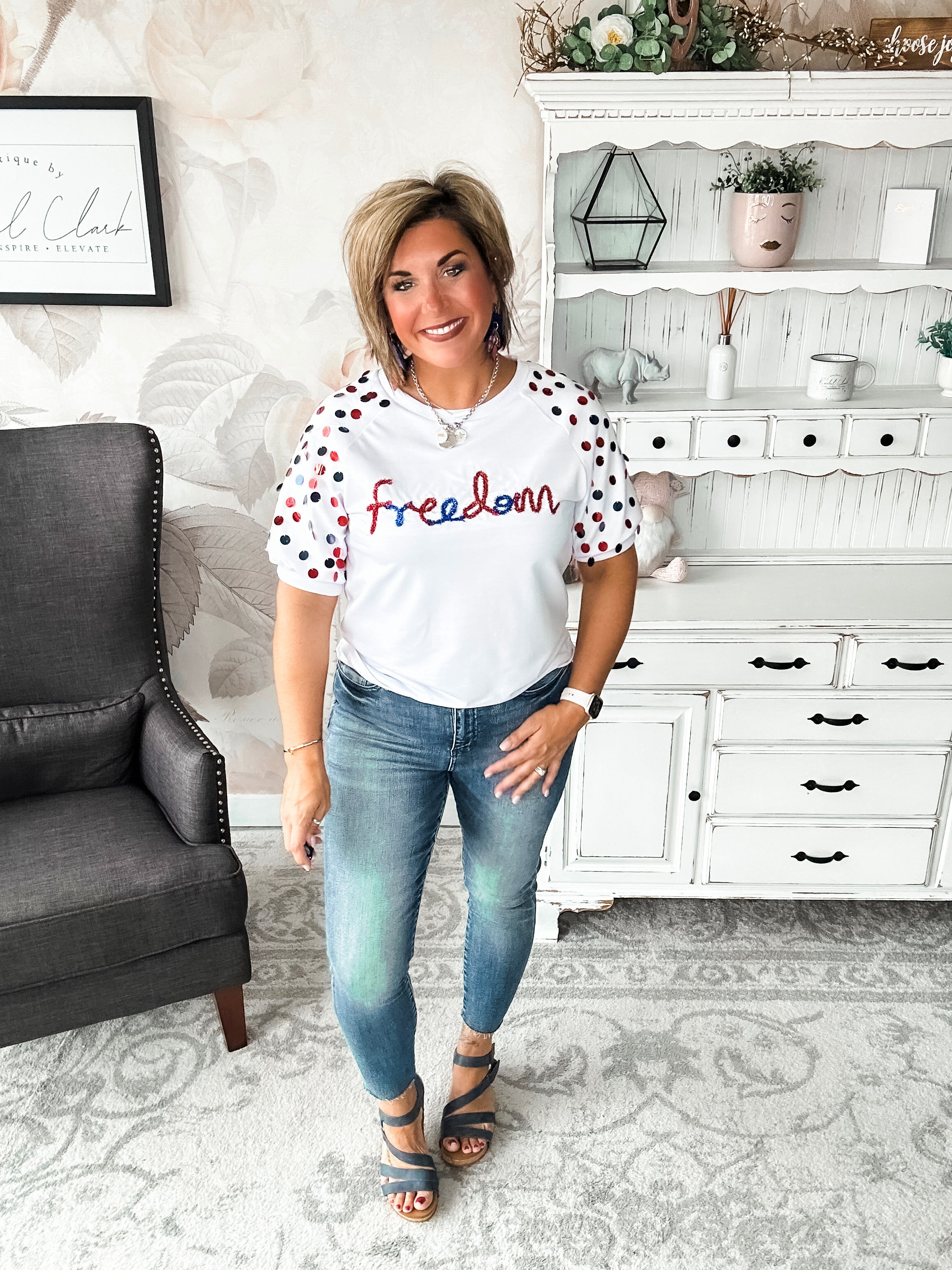 Let Freedom Ring Sequin Sleeve Top