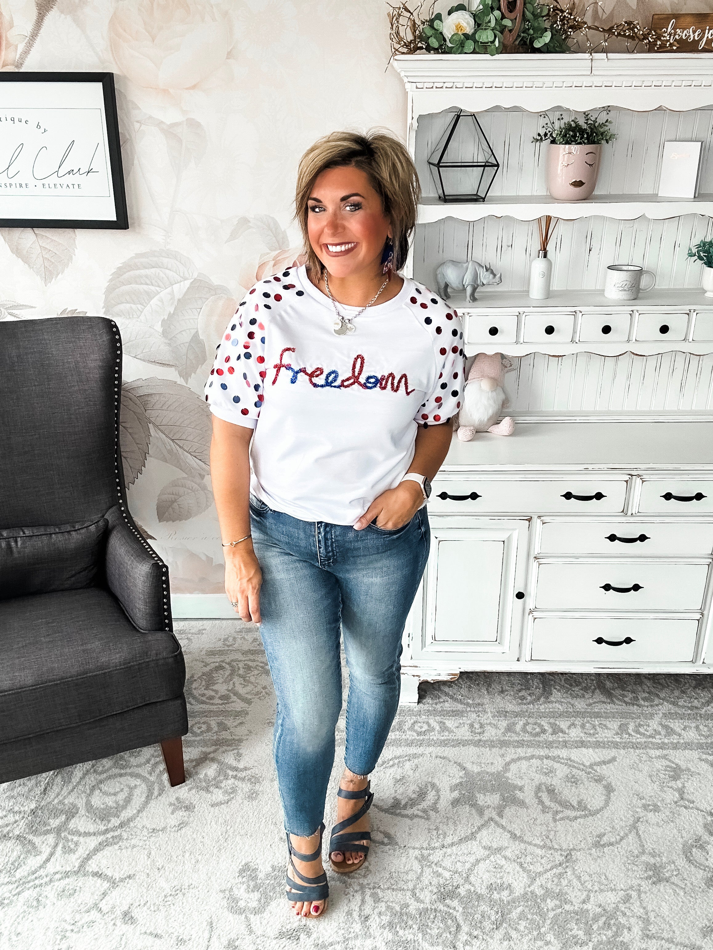 Let Freedom Ring Sequin Sleeve Top