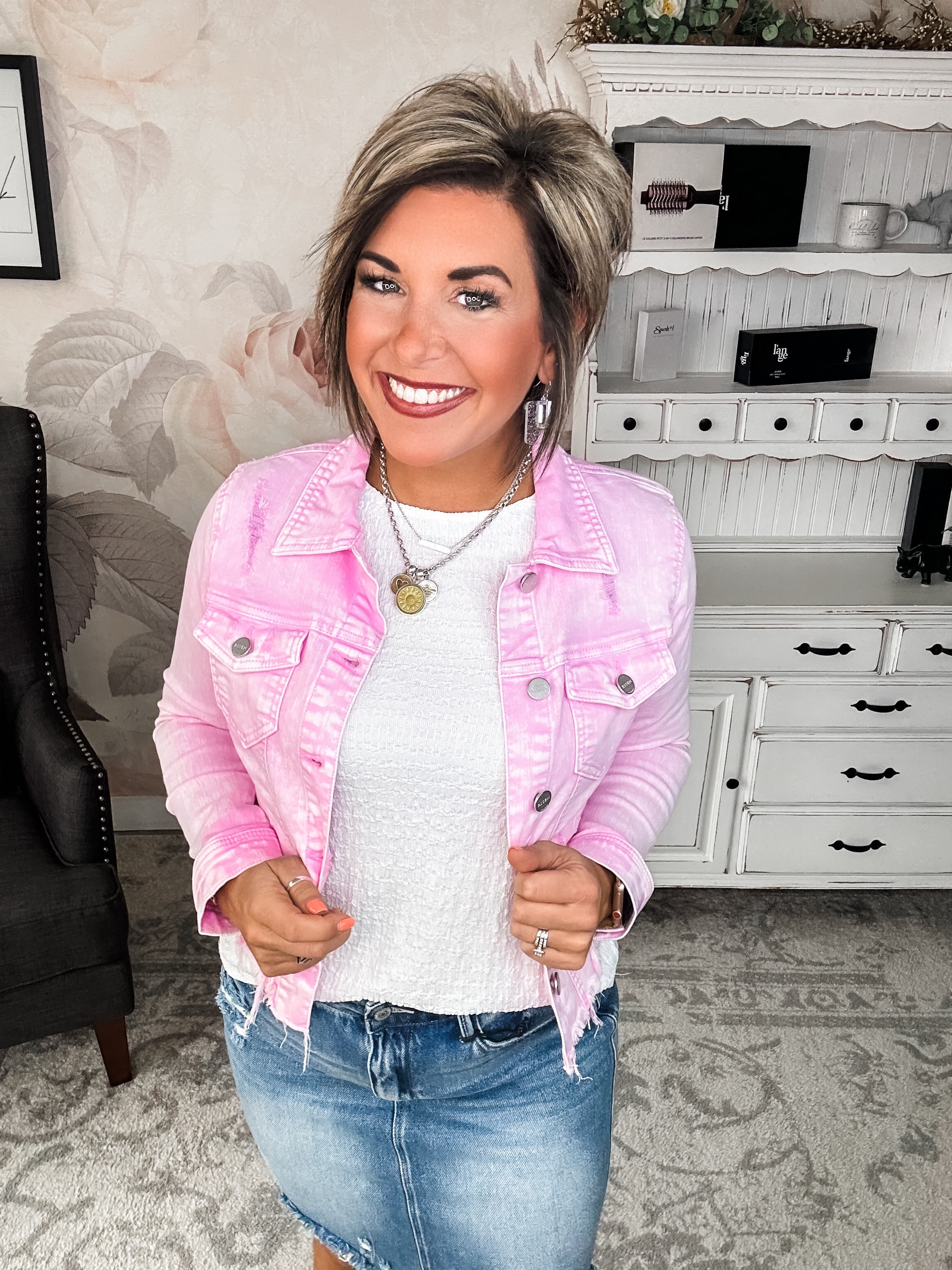 Make Me Happy Fray Hem Color Jean Jacket - Acid Wash Pink